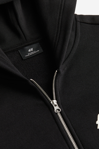 Men - Black Relaxed Fit Zip-through hoodie - Size: S - H&M