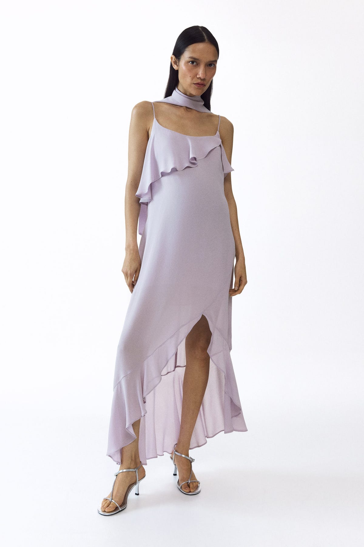 Mama Flounced Chiffon Dress With Scarf